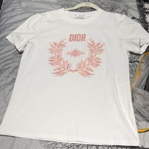 Dior Cream Tee with Pink Embroidery